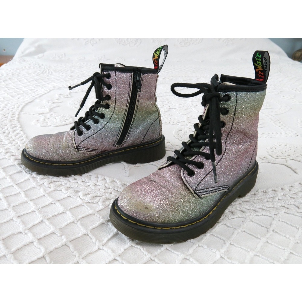 Dr Doc Martens Air Wair Glitter Boots Kids 13 Lace Up Zip Ankle Sparkle Ankle